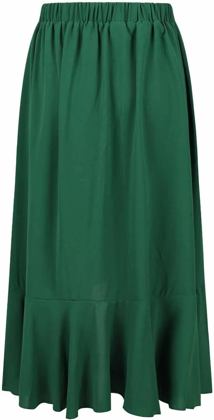 Boho Skirts for Women Casual Soft High Waisted Asymmetrical Maxi Skirt Womens Summer Long Pleated Skirt Midi Length