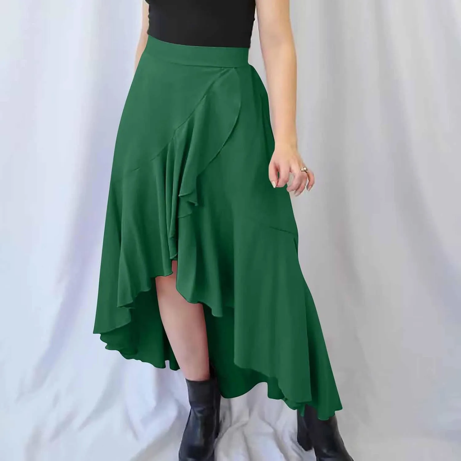 Boho Skirts for Women Casual Soft High Waisted Asymmetrical Maxi Skirt Womens Summer Long Pleated Skirt Midi Length