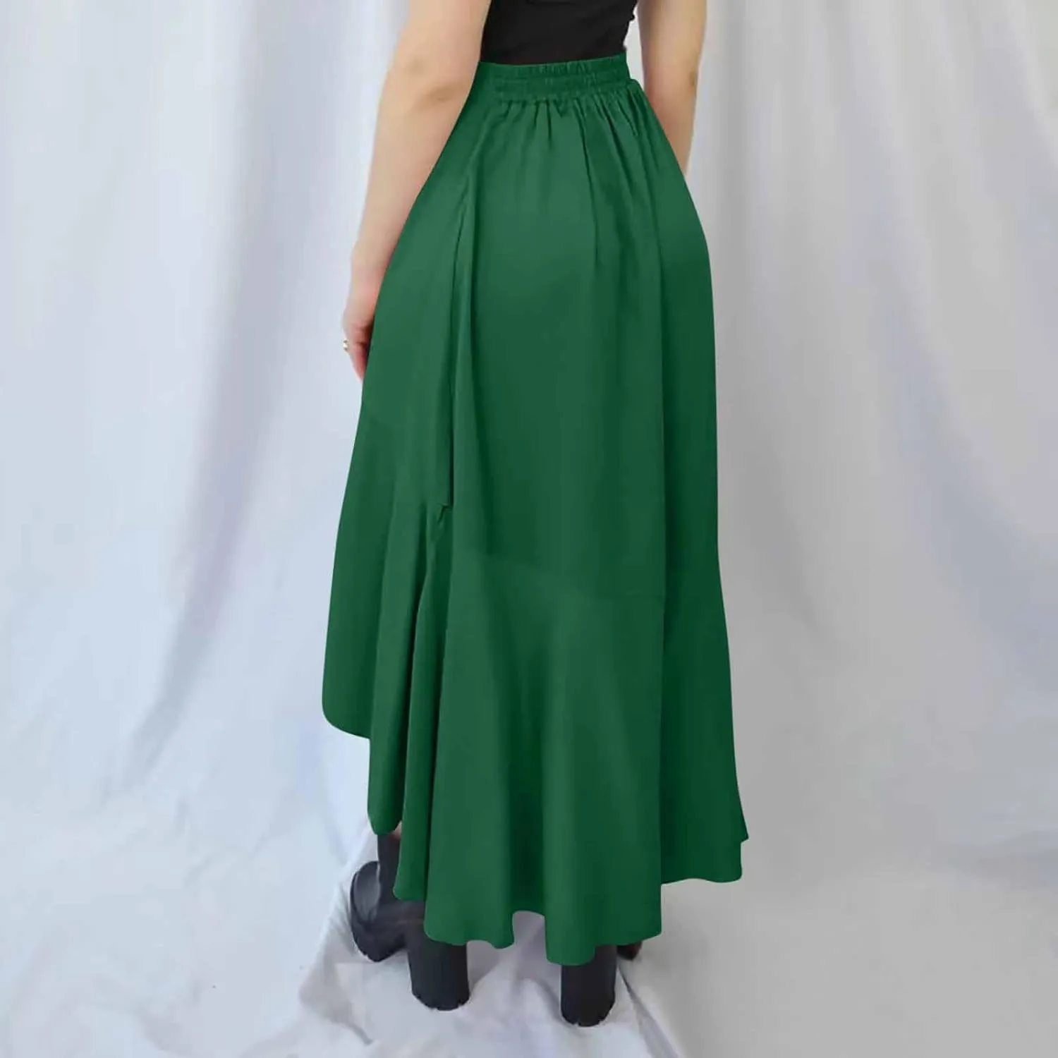 Boho Skirts for Women Casual Soft High Waisted Asymmetrical Maxi Skirt Womens Summer Long Pleated Skirt Midi Length