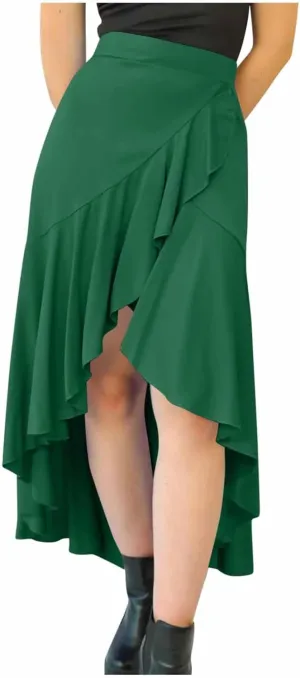Boho Skirts for Women Casual Soft High Waisted Asymmetrical Maxi Skirt Womens Summer Long Pleated Skirt Midi Length