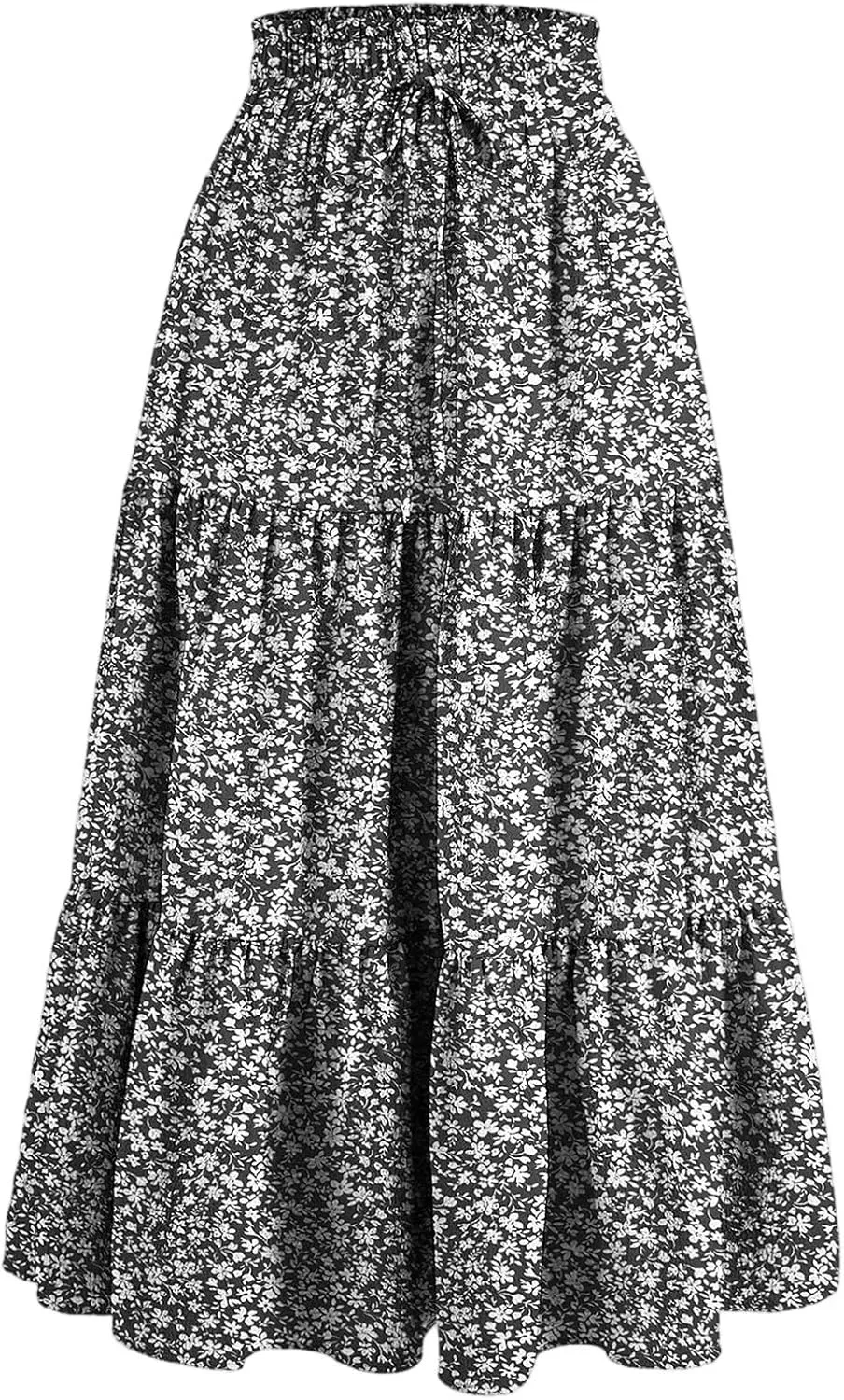 Boho Skirts for Women Elastic High Waist Pleated Ruffle Long Beach Skirt Cute Vacation Holiday Skirts