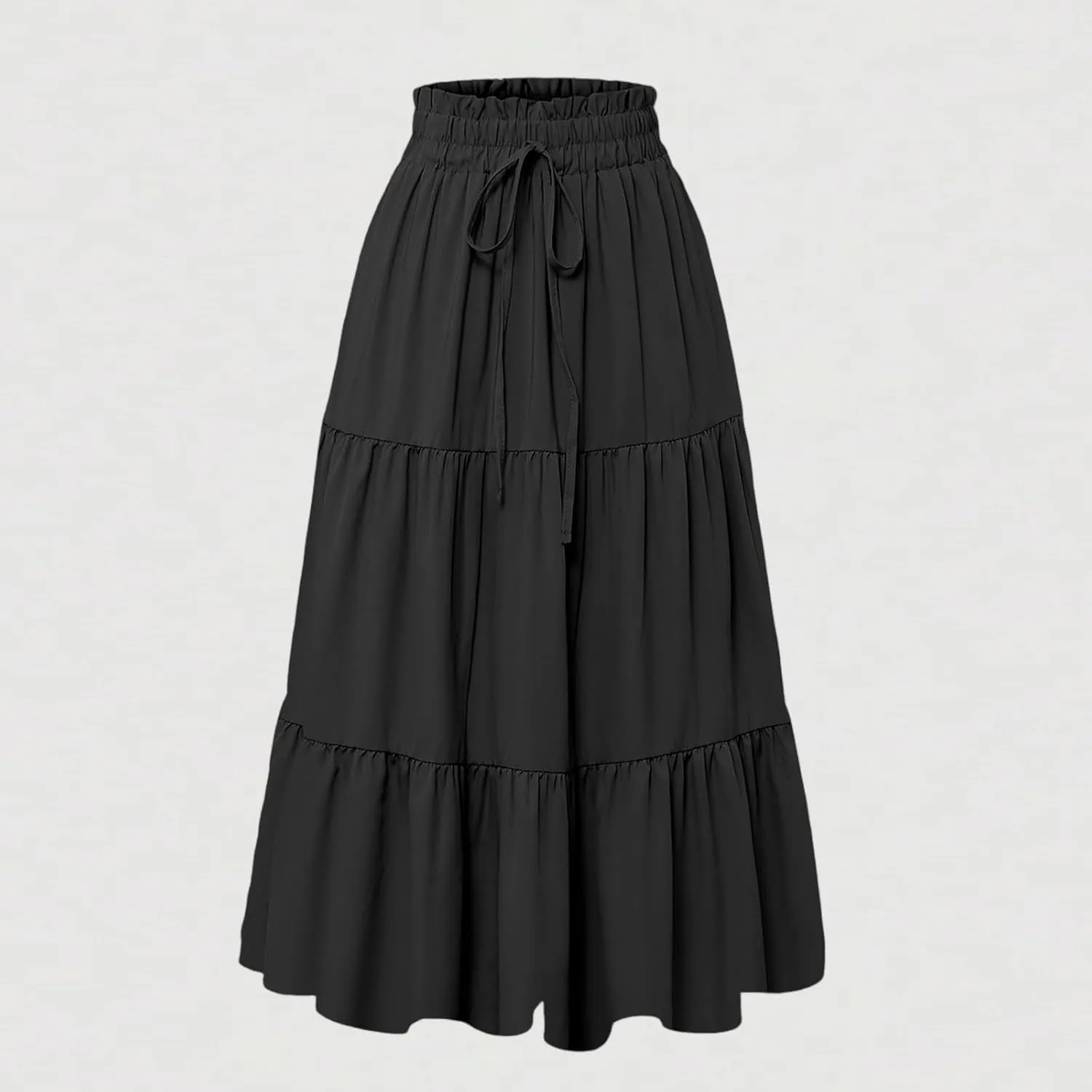 Boho Skirts for Women Elastic High Waist Pleated Ruffle Long Beach Skirt Cute Vacation Holiday Skirts
