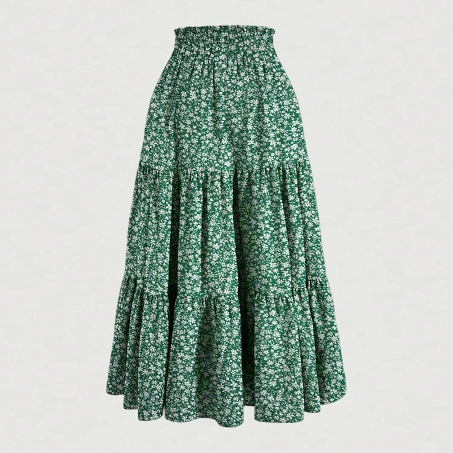 Boho Skirts for Women Elastic High Waist Pleated Ruffle Long Beach Skirt Cute Vacation Holiday Skirts