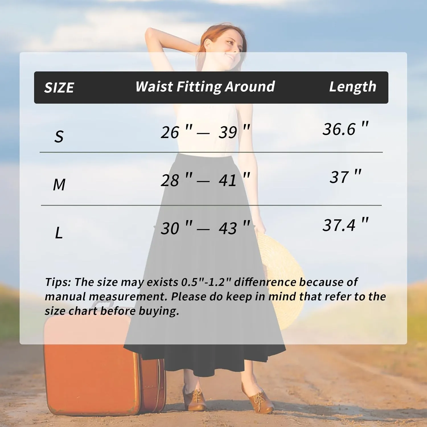BOMAROLAN Women's Maxi Skirts Summer Elastic High Waist Boho Flowy Skirt A Line Long Skirts Ruffle Swing Beach Skirts
