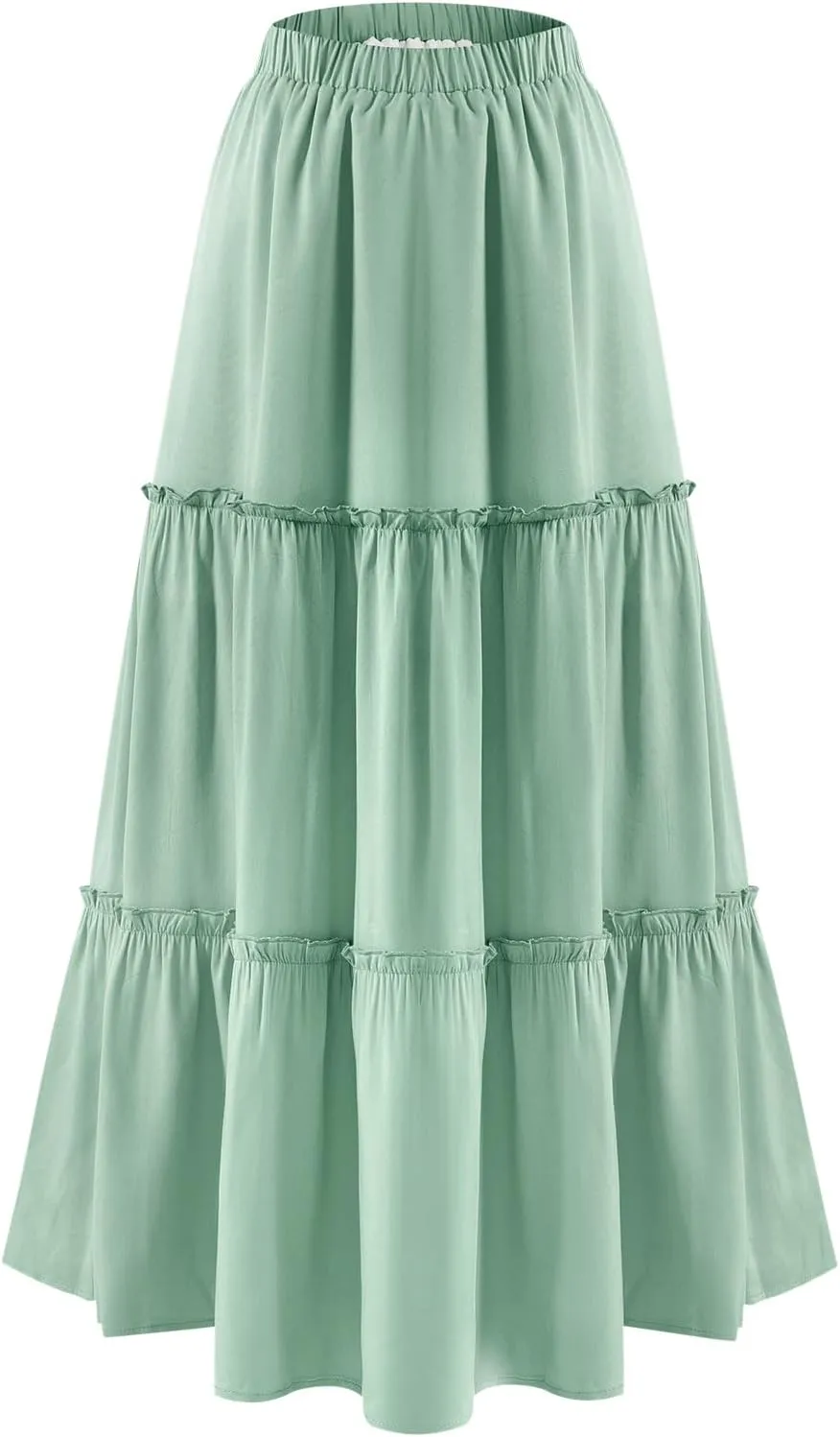 BOMAROLAN Women's Maxi Skirts Summer Elastic High Waist Boho Flowy Skirt A Line Long Skirts Ruffle Swing Beach Skirts