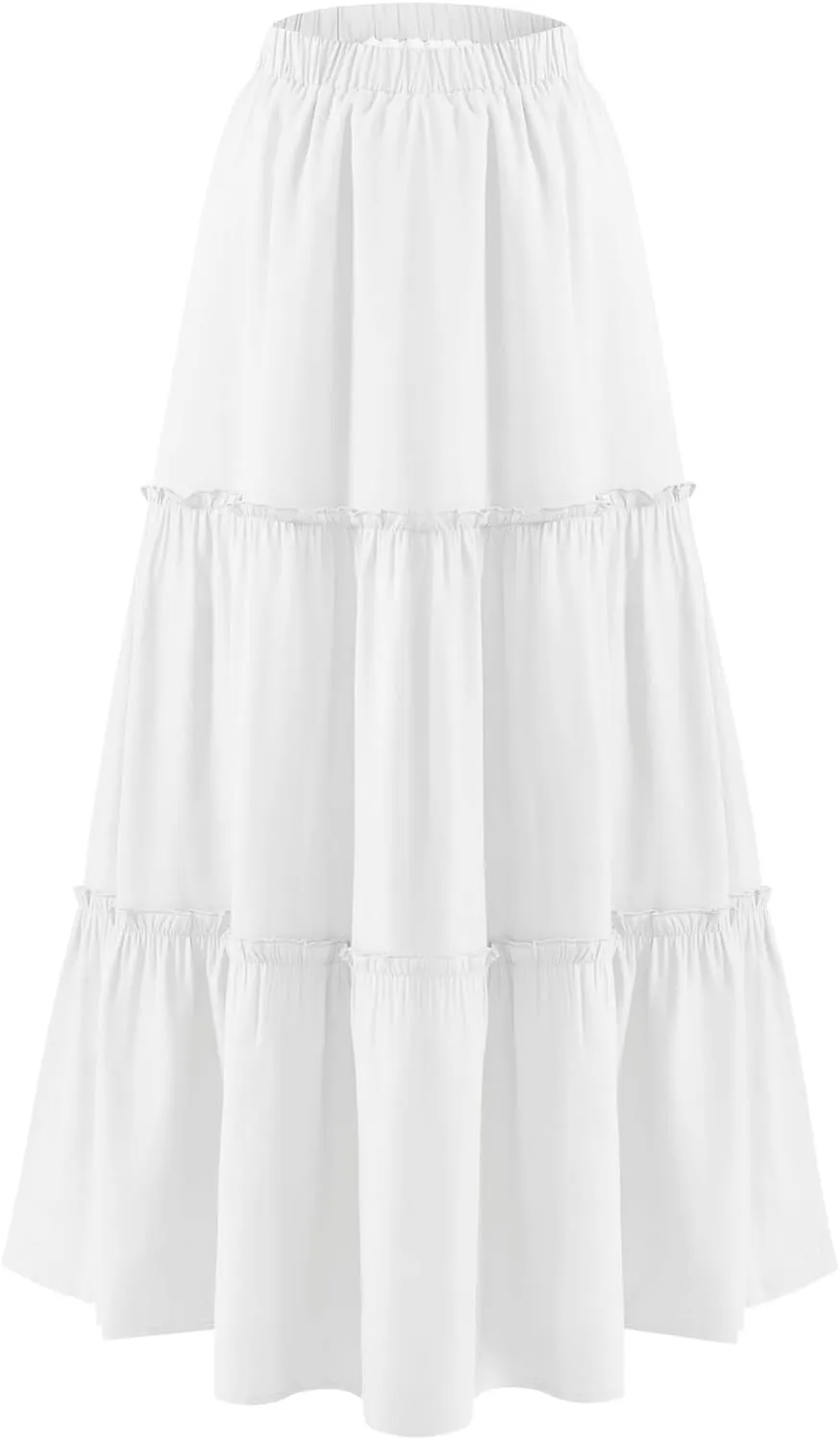 BOMAROLAN Women's Maxi Skirts Summer Elastic High Waist Boho Flowy Skirt A Line Long Skirts Ruffle Swing Beach Skirts
