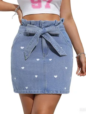 CHARTOU Women Y2k Wrap Denim Mini Skirt High Waisted Ruffle Trim Short Jean Pencil Skirt with Belt