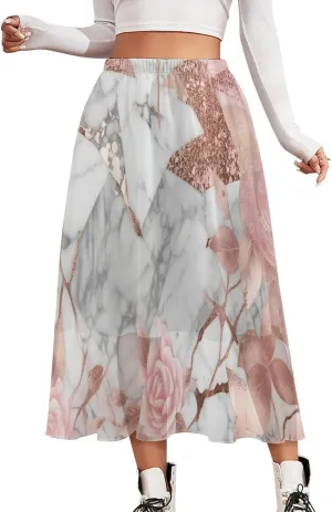 Chiffon Skirts for Women Midi Length Elastic Waist Casual Women's Flowy Maxi Skirts