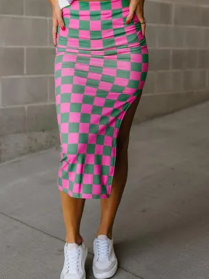 Chvity Plaid Skirts for Women Casual High Waisted Side Slit Classic Checkered Print Stretch Tight Pencil Skirt Trendy