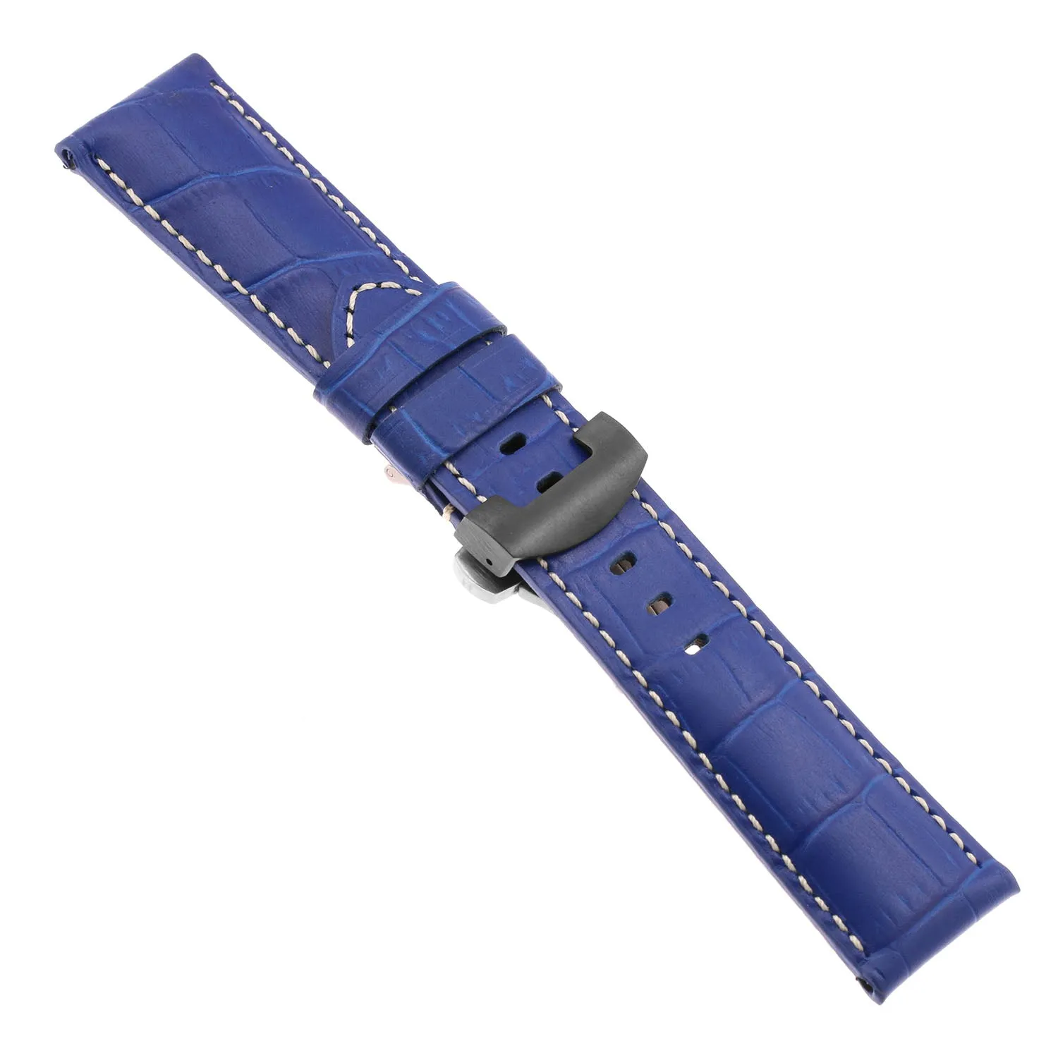 DASSARI Croc Leather Strap for Deployant Clasp Blue