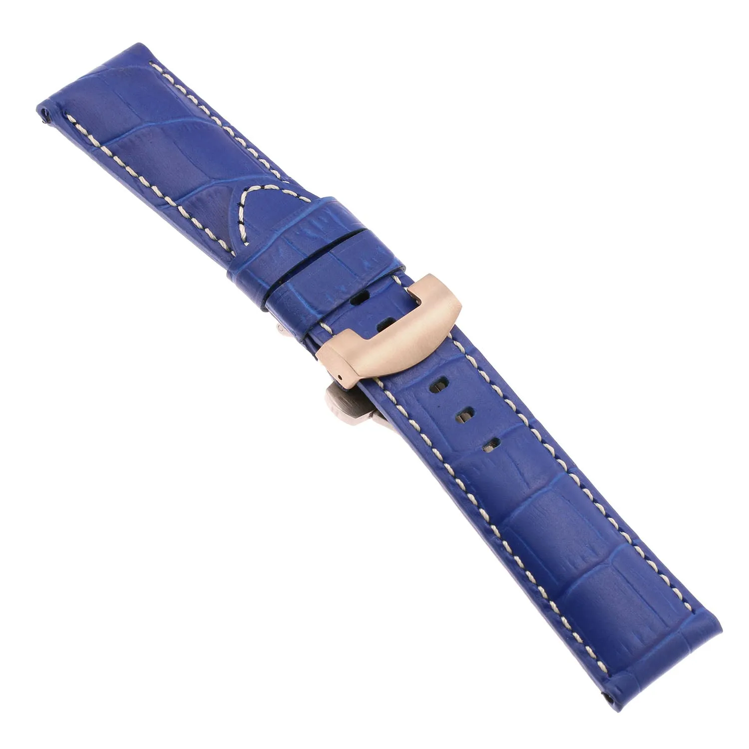 DASSARI Croc Leather Strap for Deployant Clasp Blue