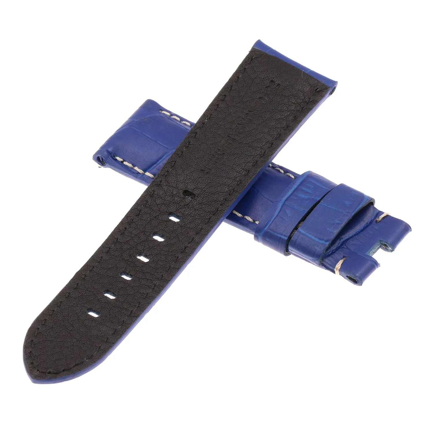 DASSARI Croc Leather Strap for Deployant Clasp Blue
