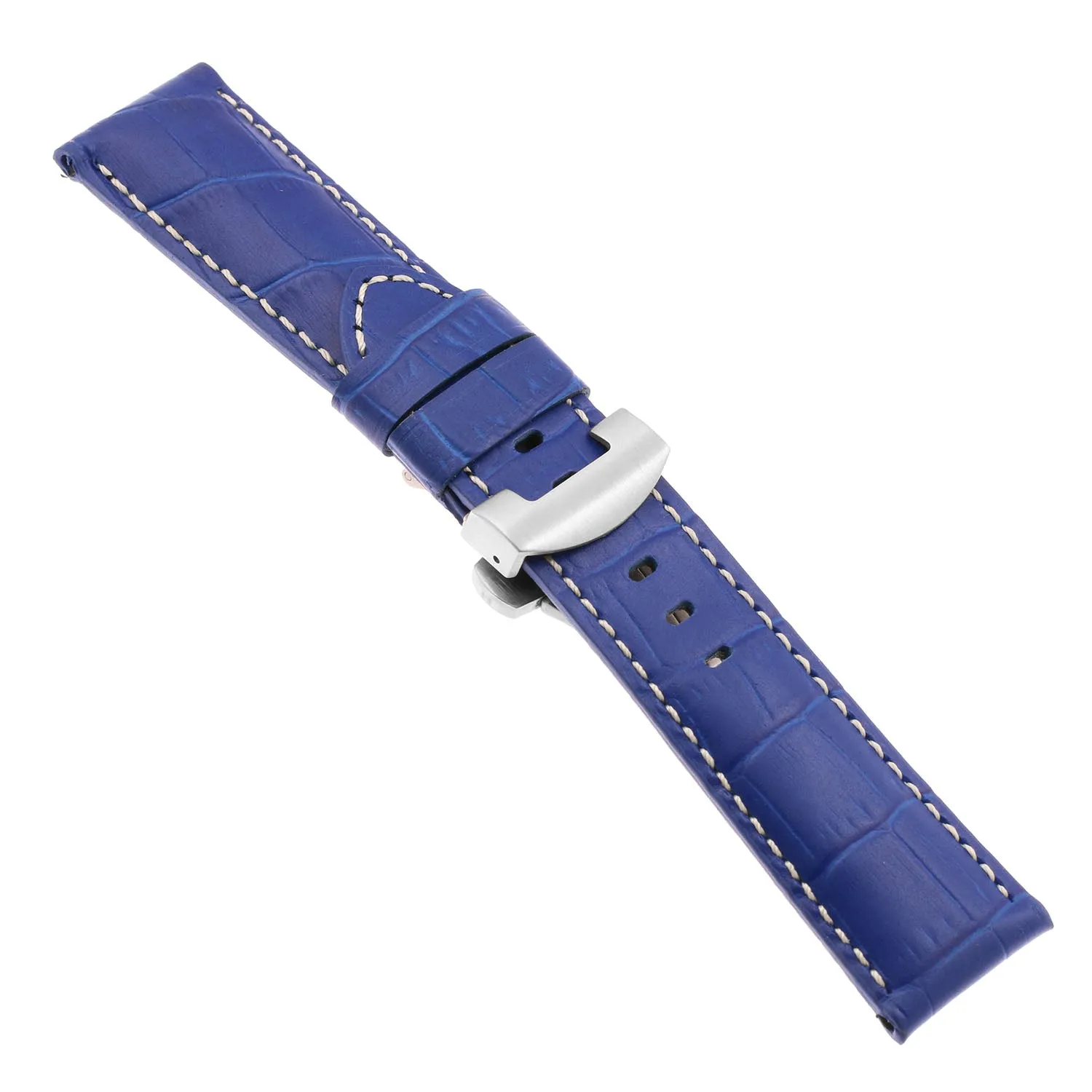 DASSARI Croc Leather Strap for Deployant Clasp Blue