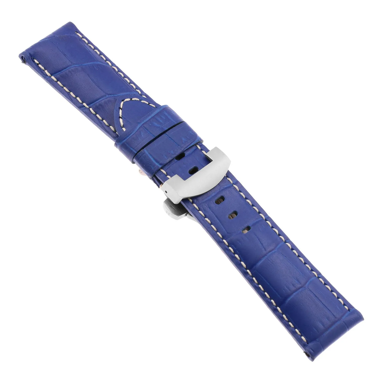 DASSARI Croc Leather Strap for Deployant Clasp Blue