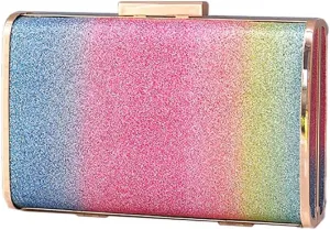 DJBM Women Exquisite Rainbow Evening Bag Chic Shiny PU Leather Clutch Purse for Birthday Nightclub