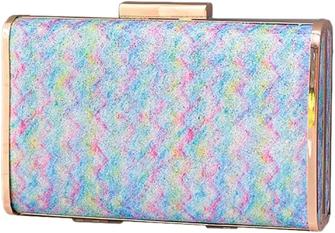 DJBM Women Exquisite Rainbow Evening Bag Chic Shiny PU Leather Clutch Purse for Birthday Nightclub