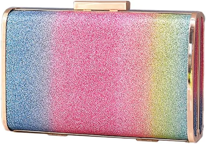 DJBM Women Exquisite Rainbow Evening Bag Chic Shiny PU Leather Clutch Purse for Birthday Nightclub