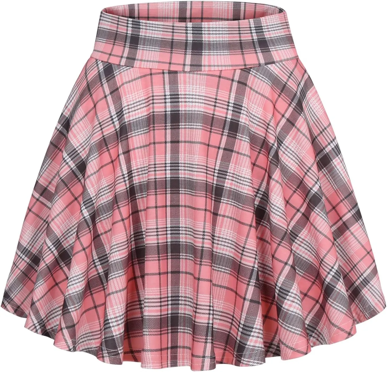 DJT Women Plaid Skirts Soft Stretchy High Waist Flared A-Line Mini Skater Skirt with Shorts