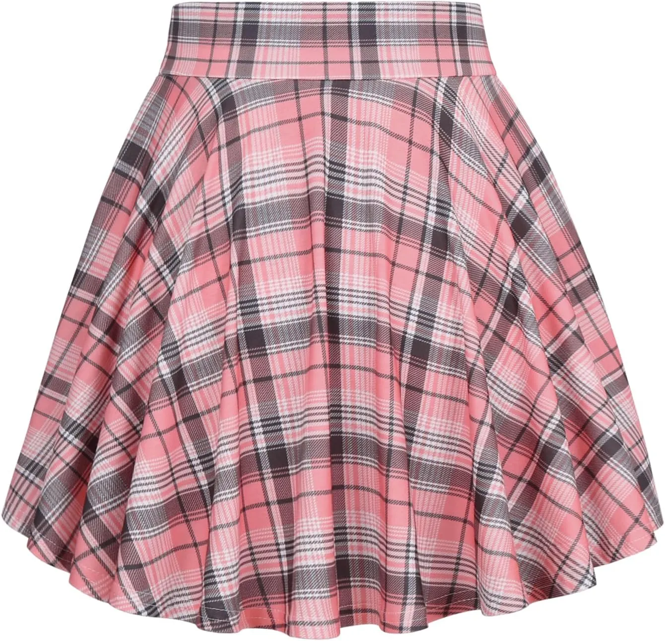 DJT Women Plaid Skirts Soft Stretchy High Waist Flared A-Line Mini Skater Skirt with Shorts
