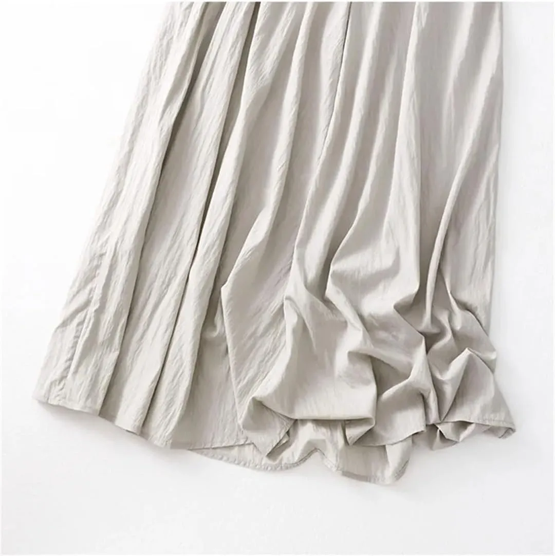 Dndrdhfb Women's Cotton Midi Skirt Casual Elastic Waist Long Skirt Breathable A-Line Skirt