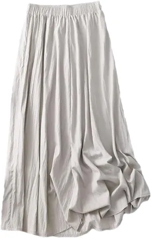 Dndrdhfb Women's Cotton Midi Skirt Casual Elastic Waist Long Skirt Breathable A-Line Skirt
