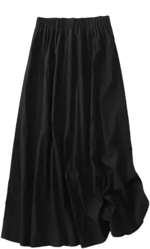 Dndrdhfb Women's Cotton Midi Skirt Casual Elastic Waist Long Skirt Breathable A-Line Skirt