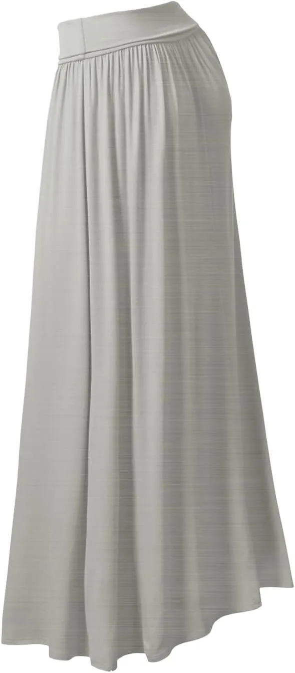 DOUBLJU Casual High Waisted Maxi Skirts Elastic Wide Waist Band Flare Ruffle Ankle Length Skirts for Womens with Plus Size