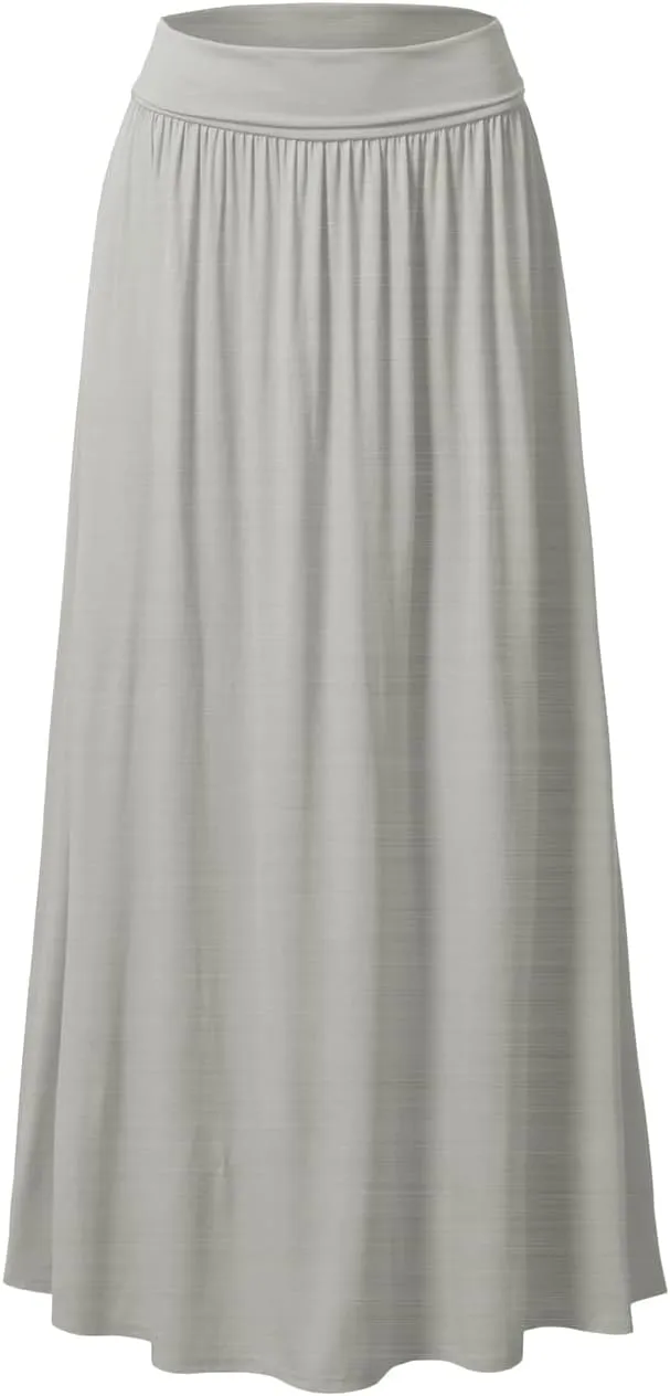 DOUBLJU Casual High Waisted Maxi Skirts Elastic Wide Waist Band Flare Ruffle Ankle Length Skirts for Womens with Plus Size