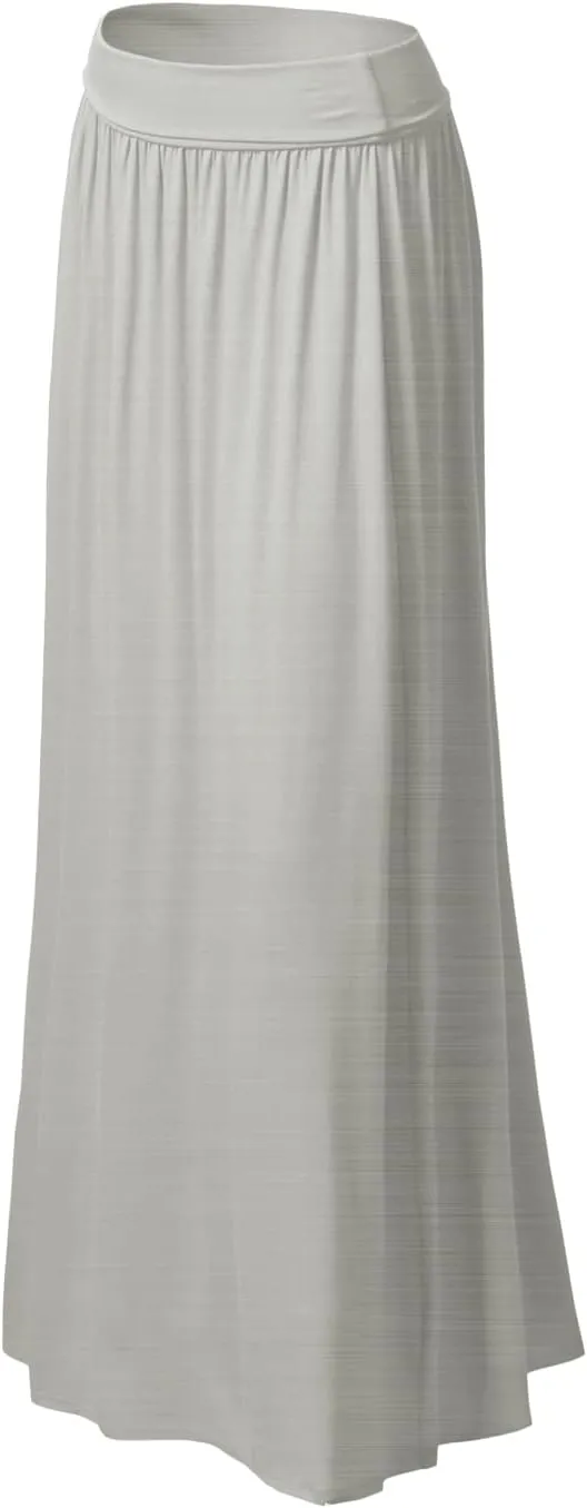 DOUBLJU Casual High Waisted Maxi Skirts Elastic Wide Waist Band Flare Ruffle Ankle Length Skirts for Womens with Plus Size