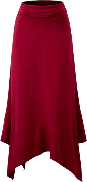DOUBLJU High Waisted Casual Skirts Soft Fit Flowy Handkerchief Hemline Unbalanced Hem Midi Skirts for Womens with Plus Size