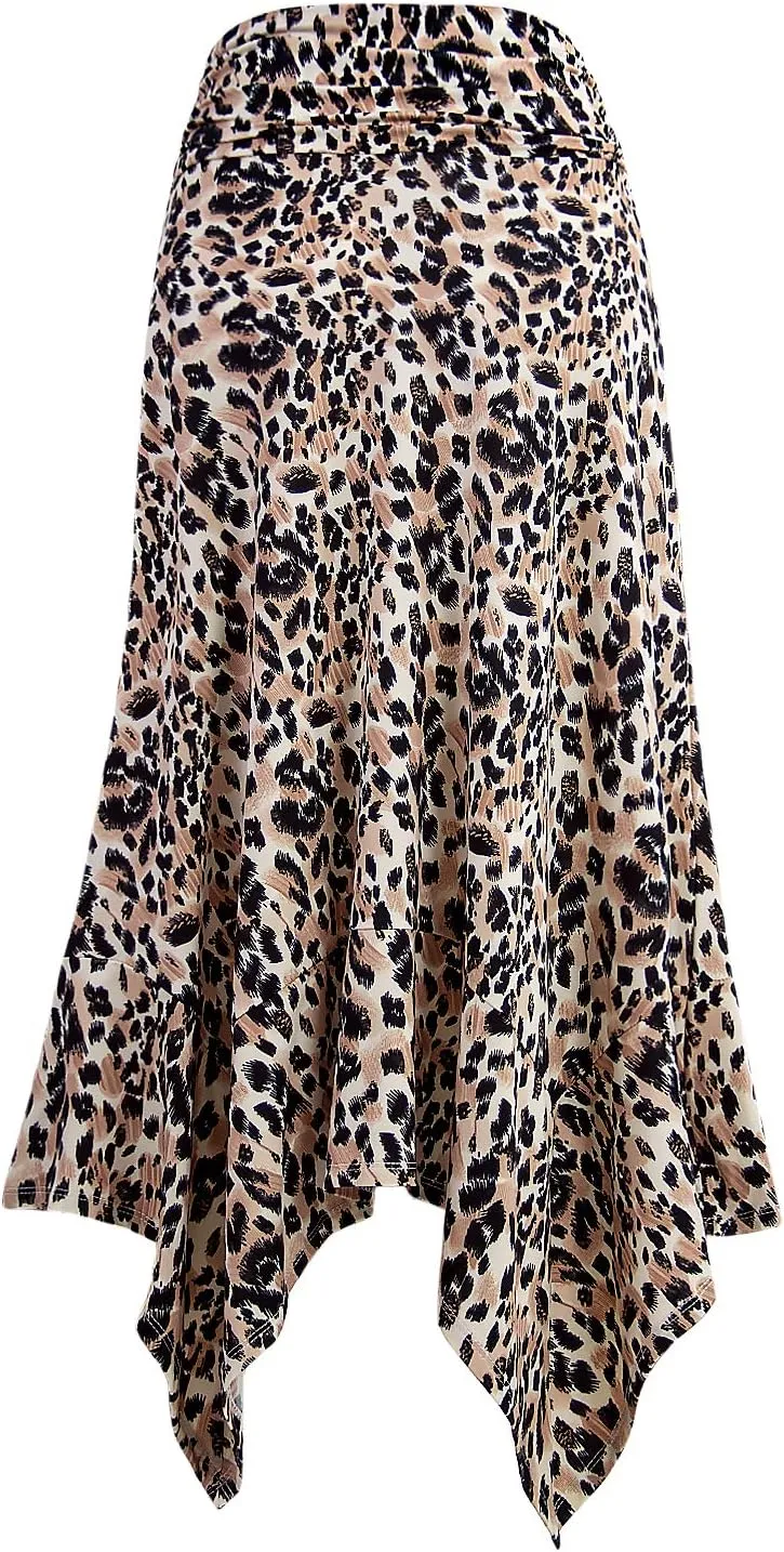DOUBLJU High Waisted Casual Skirts Soft Fit Flowy Handkerchief Hemline Unbalanced Hem Midi Skirts for Womens with Plus Size