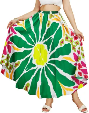 Eddoyee Women's Floral Print High-Waist Skirts Boho Casual Beach Holiday Midi Skirt Summer Swim Cover-Up Long Skirts