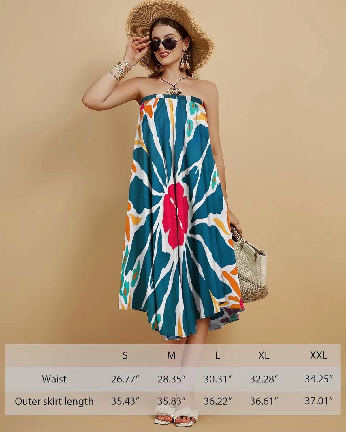 Eddoyee Women's Floral Print High-Waist Skirts Boho Casual Beach Holiday Midi Skirt Summer Swim Cover-Up Long Skirts
