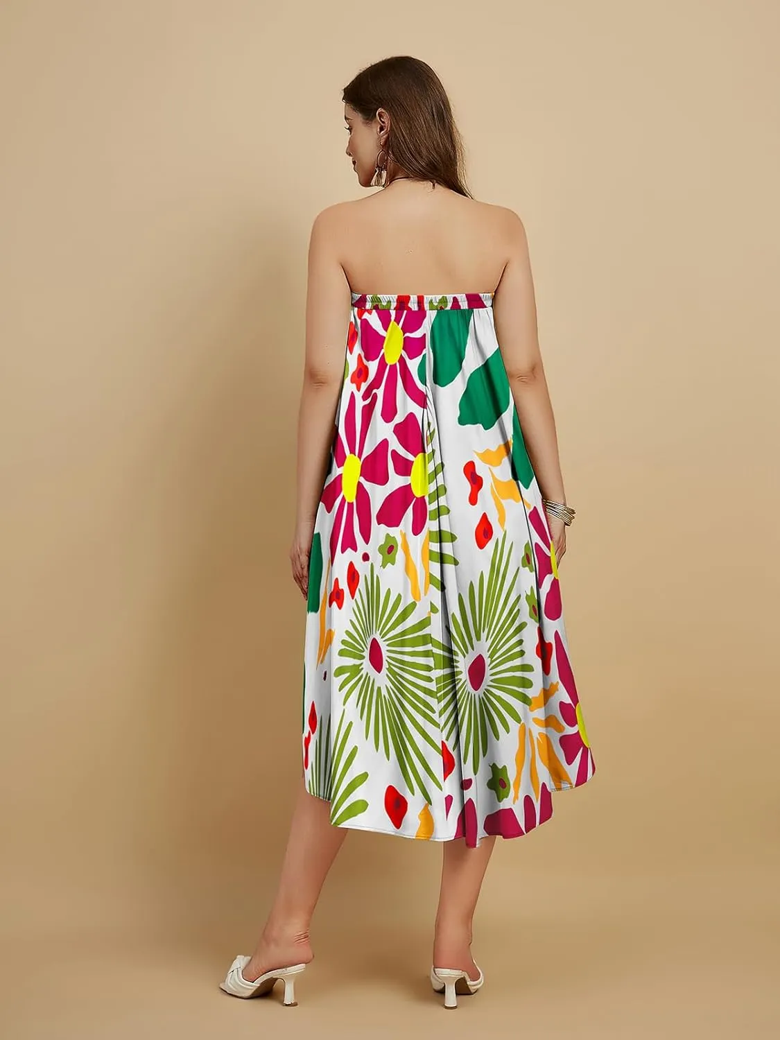Eddoyee Women's Floral Print High-Waist Skirts Boho Casual Beach Holiday Midi Skirt Summer Swim Cover-Up Long Skirts