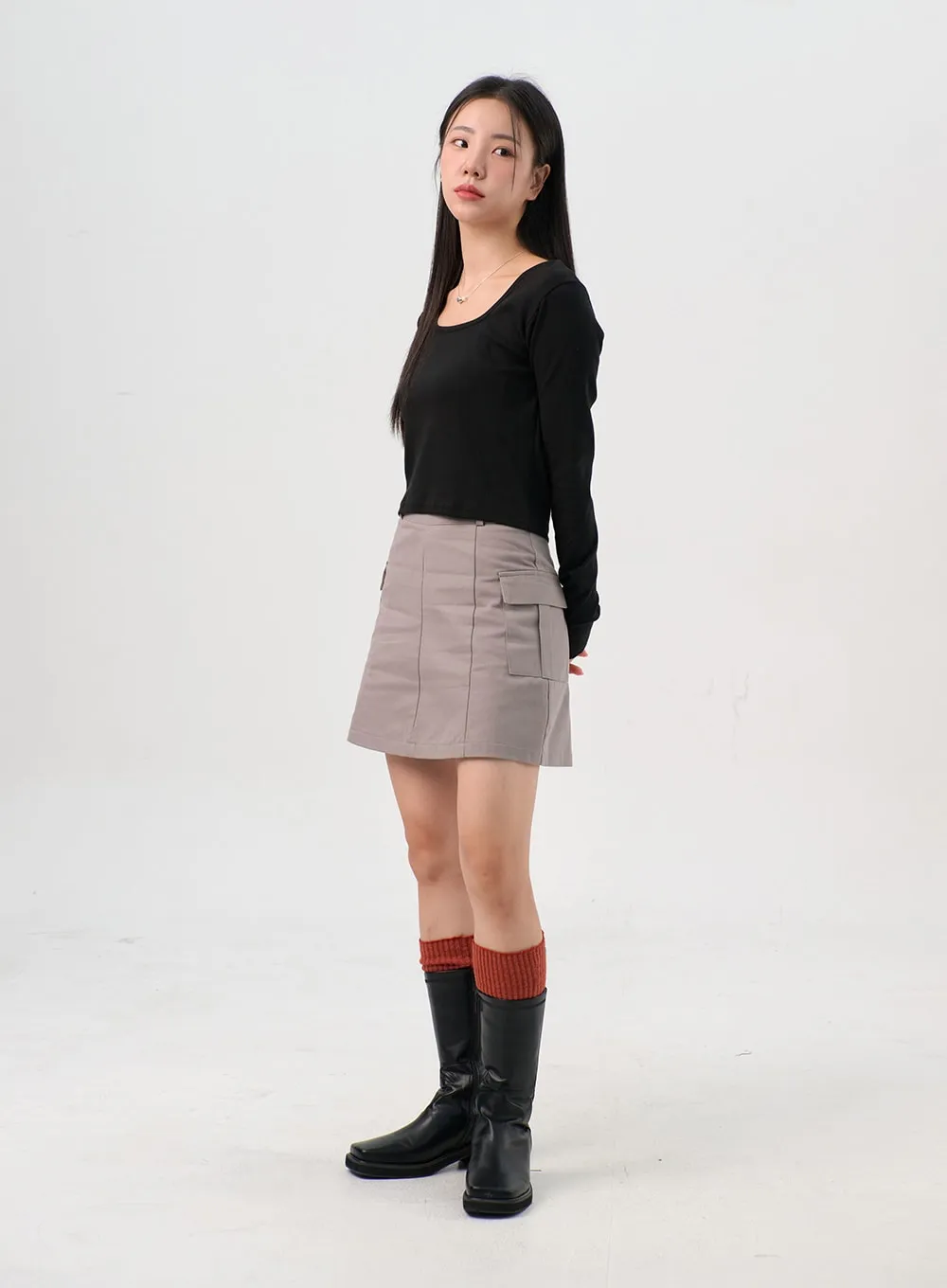 Faux Leather Side Zip Boots OS302