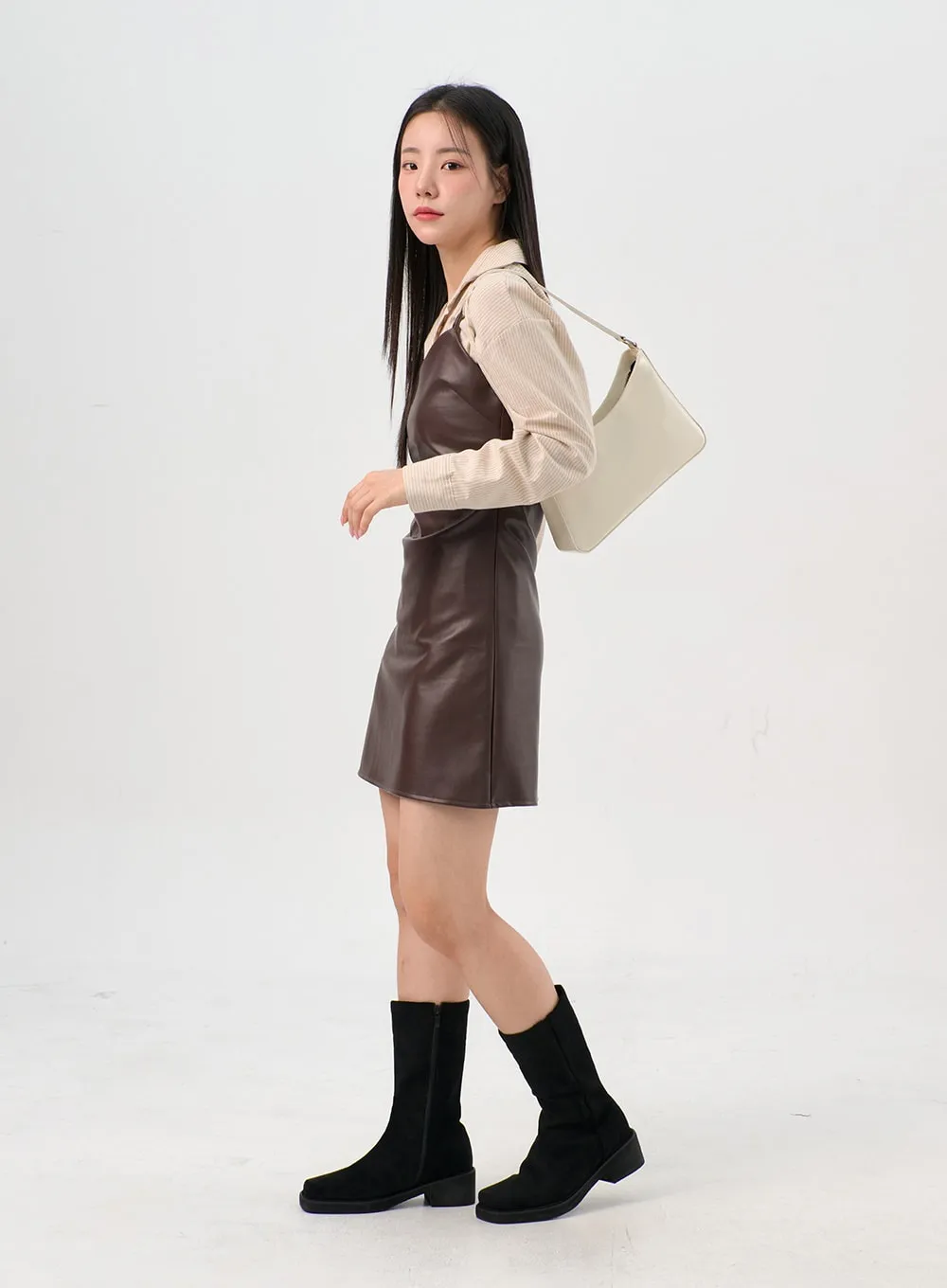 Faux Leather Side Zip Boots OS302