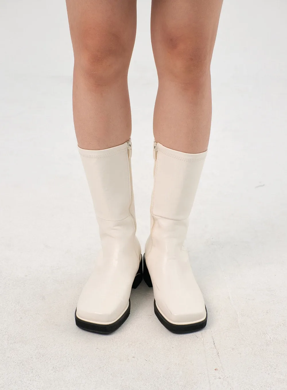 Faux Leather Side Zip Boots OS302