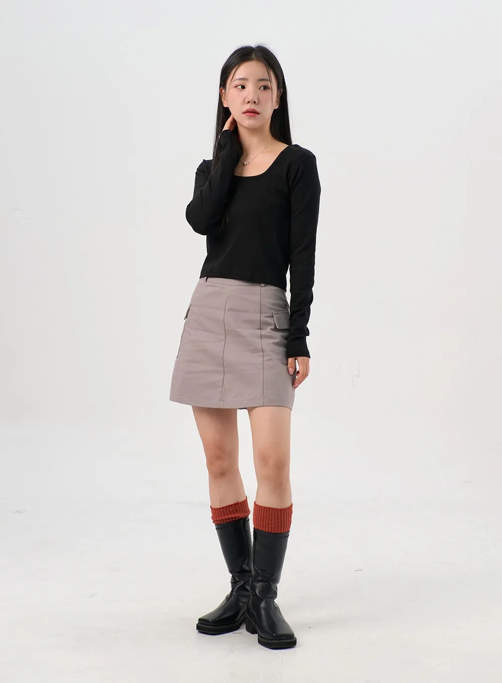 Faux Leather Side Zip Boots OS302