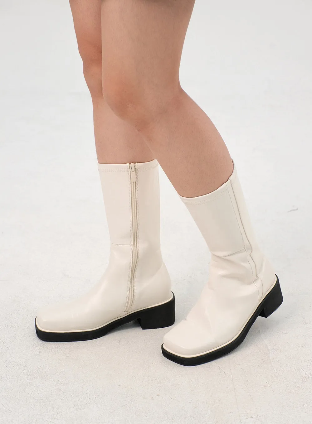 Faux Leather Side Zip Boots OS302