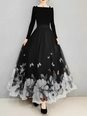 FEORJGP Womens Double-Layered Mesh Midi Skirt Elastic Waist Maxi Skirt A Line Long Skirt Summer Ruffle Pleated Midi Skirt