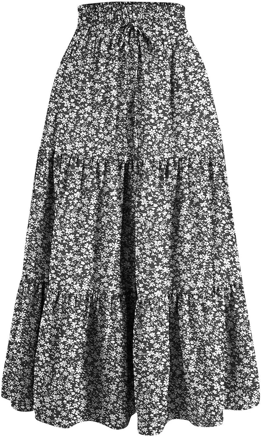 Floral Maxi Skirt Flowy Trendy Long Skirts for Women Boho High Waisted Swing A Line Tiered Casual Clothes