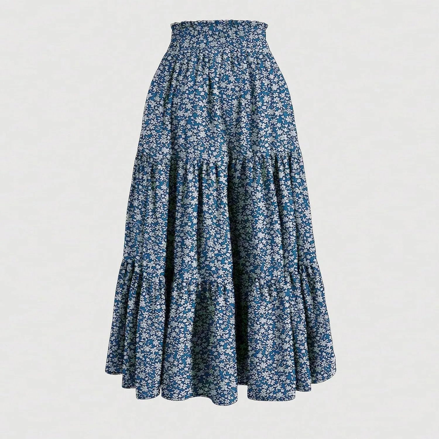 Floral Maxi Skirt Flowy Trendy Long Skirts for Women Boho High Waisted Swing A Line Tiered Casual Clothes