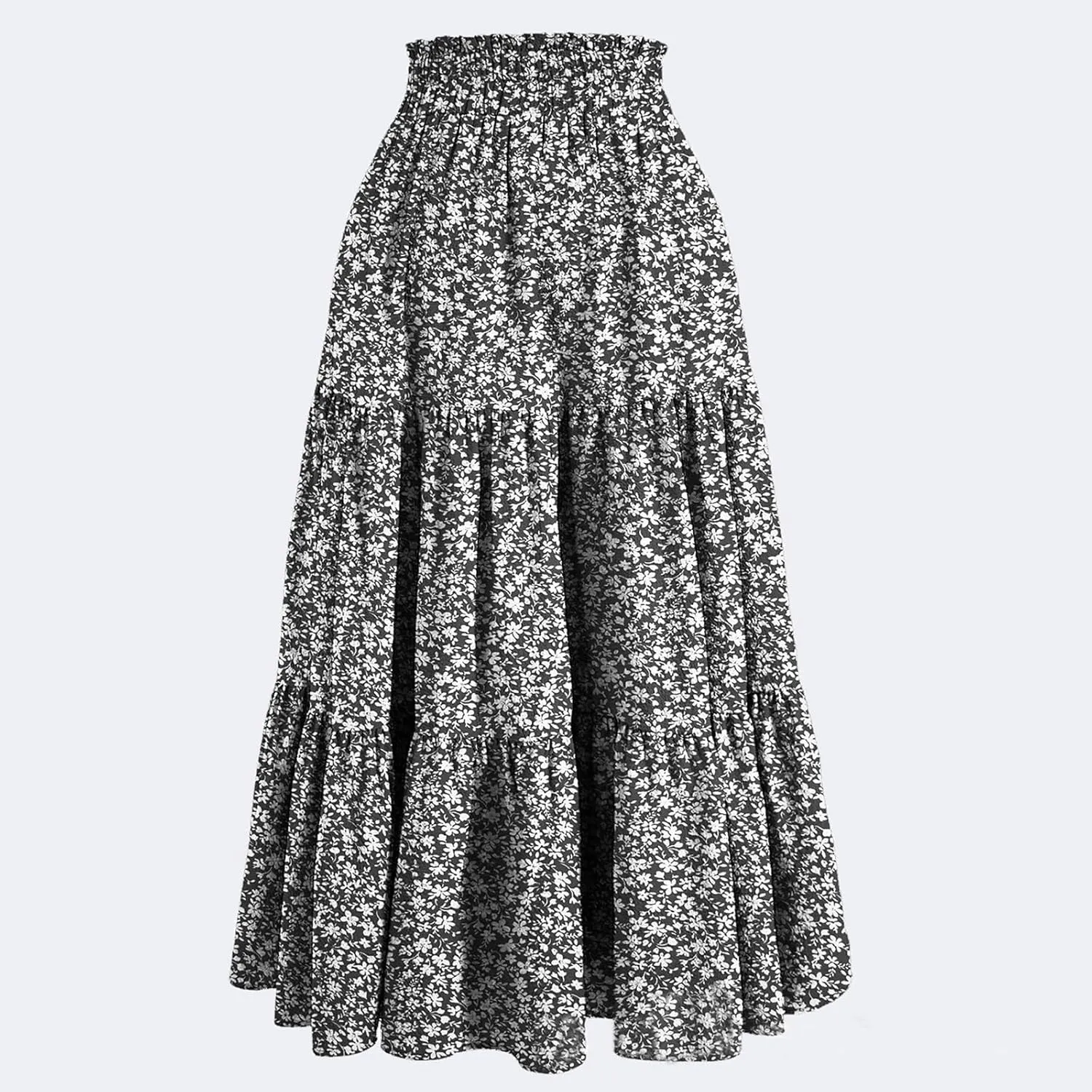 Floral Maxi Skirt Flowy Trendy Long Skirts for Women Boho High Waisted Swing A Line Tiered Casual Clothes
