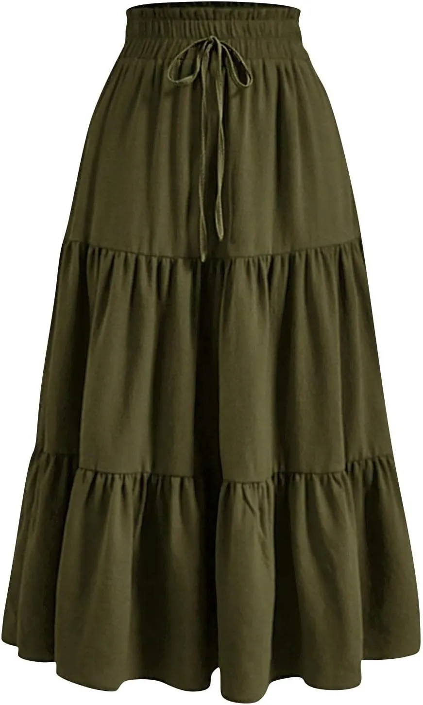 Floral Maxi Skirt Flowy Trendy Long Skirts for Women Boho High Waisted Swing A Line Tiered Casual Clothes