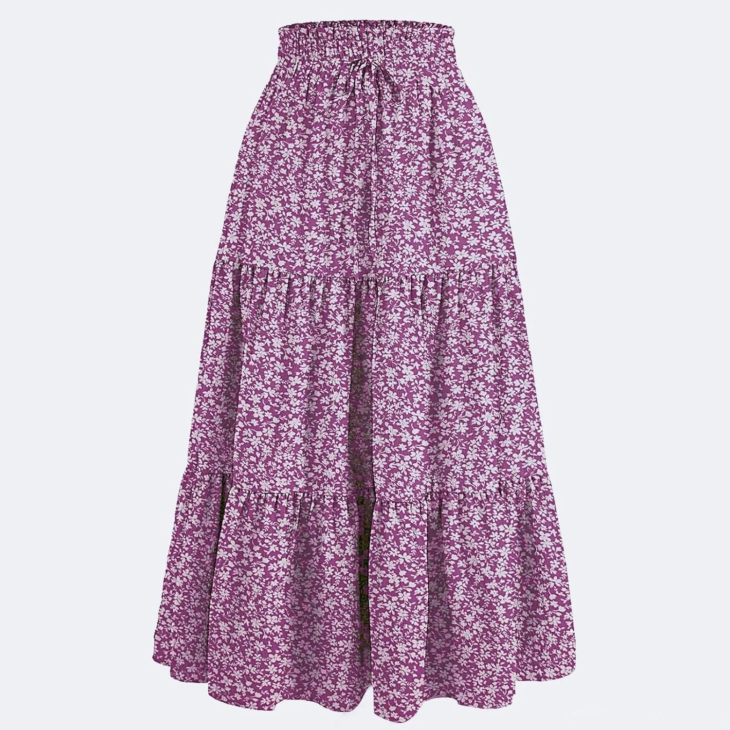 Floral Maxi Skirt Flowy Trendy Long Skirts for Women Boho High Waisted Swing A Line Tiered Casual Clothes