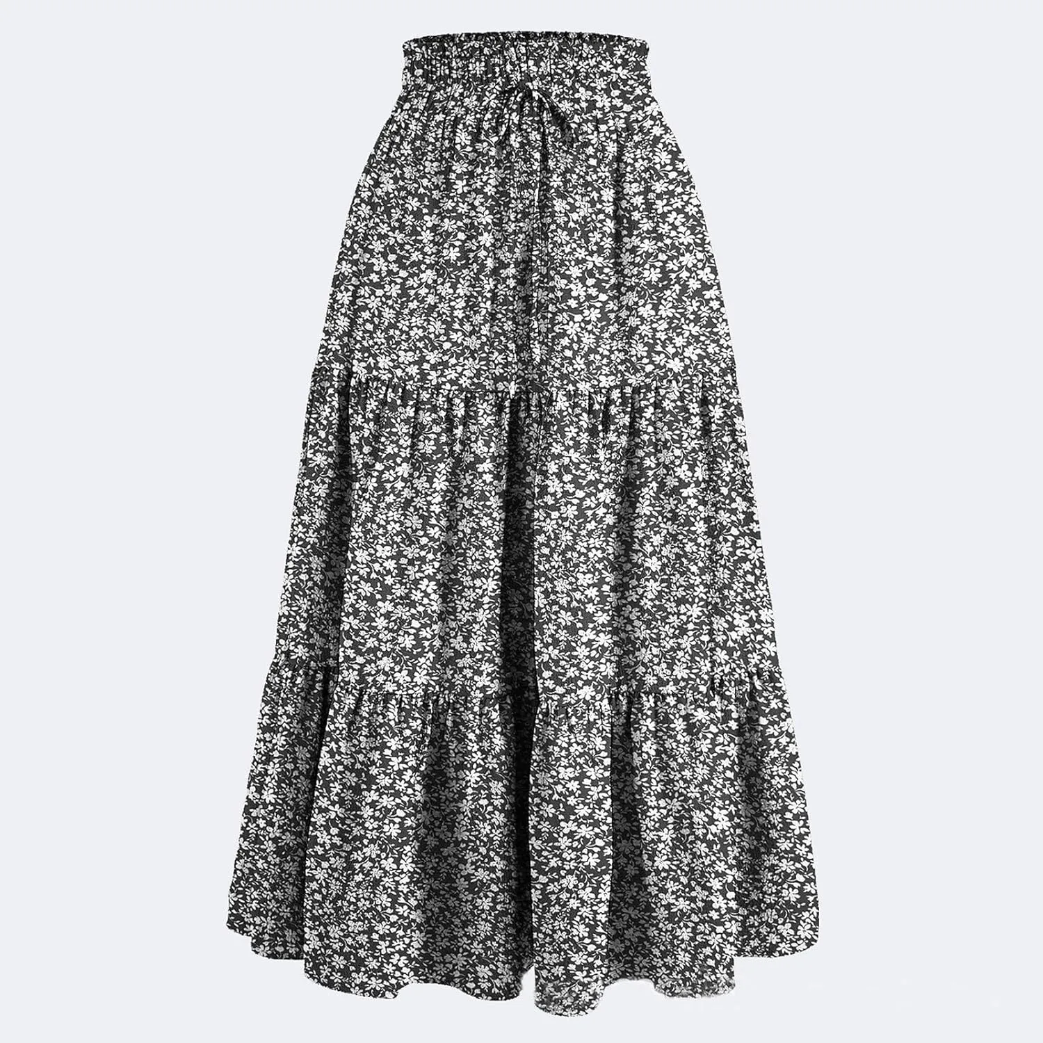 Floral Maxi Skirt Flowy Trendy Long Skirts for Women Boho High Waisted Swing A Line Tiered Casual Clothes
