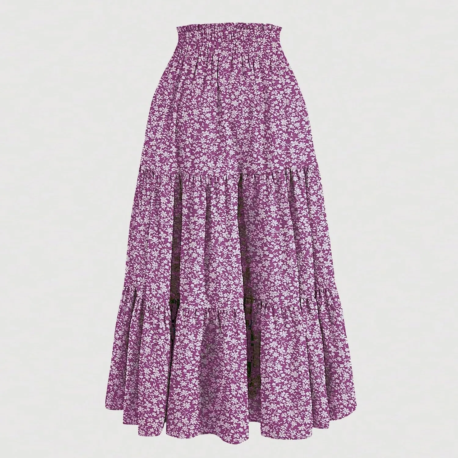 Floral Maxi Skirt Flowy Trendy Long Skirts for Women Boho High Waisted Swing A Line Tiered Casual Clothes