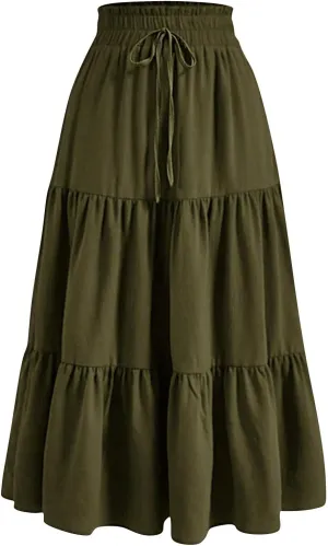 Floral Maxi Skirt Flowy Trendy Long Skirts for Women Boho High Waisted Swing A Line Tiered Casual Clothes