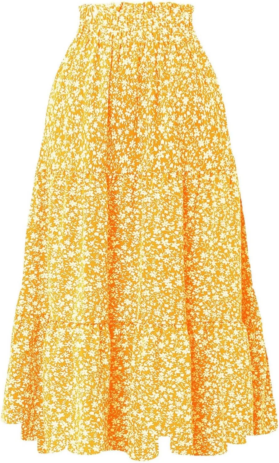Floral Maxi Skirt for Women Comfy Tiered Elastic High Waisted Skirts Vacation A-Line Flowy Swing Long Boho Beach Dress