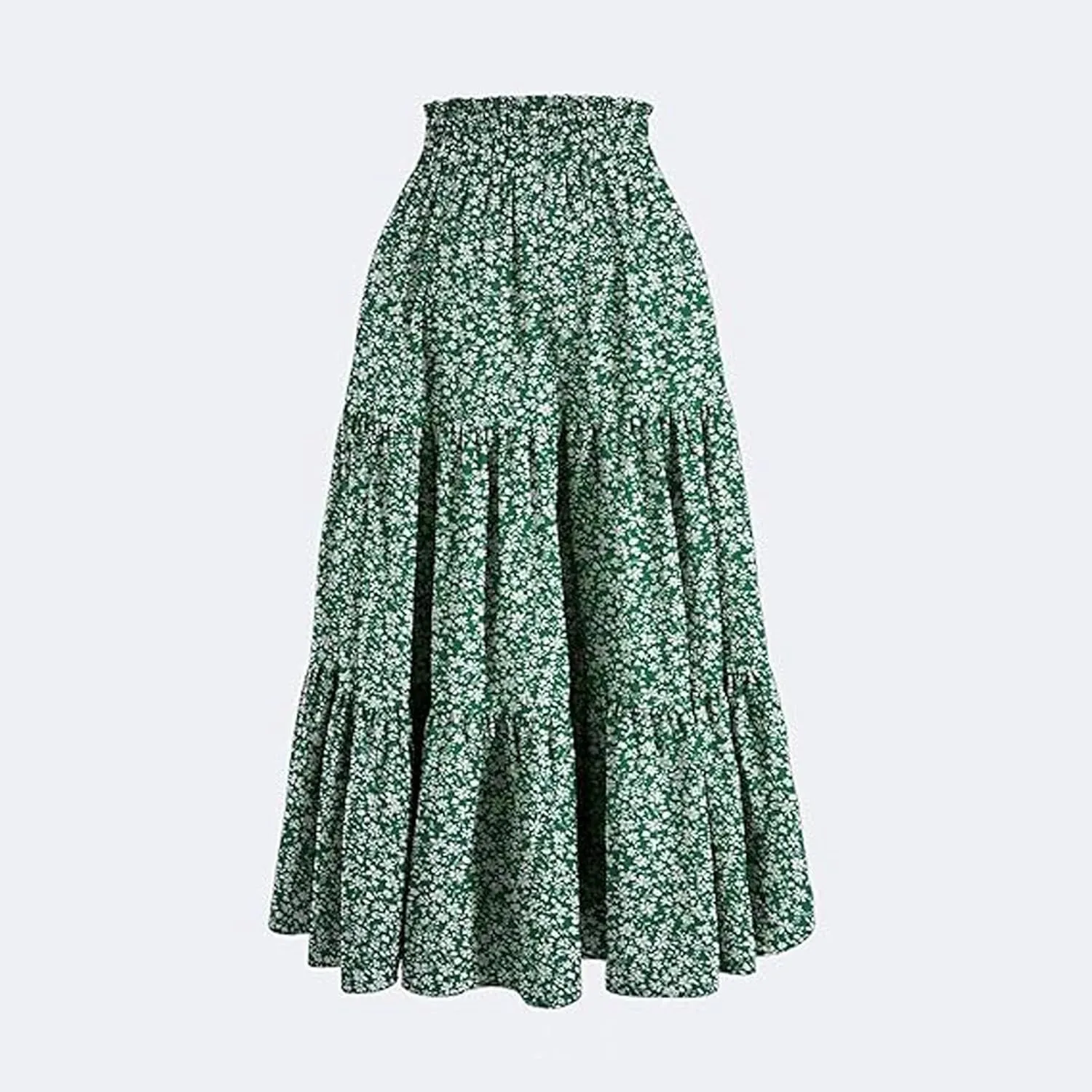 Floral Maxi Skirt for Women Comfy Tiered Elastic High Waisted Skirts Vacation A-Line Flowy Swing Long Boho Beach Dress